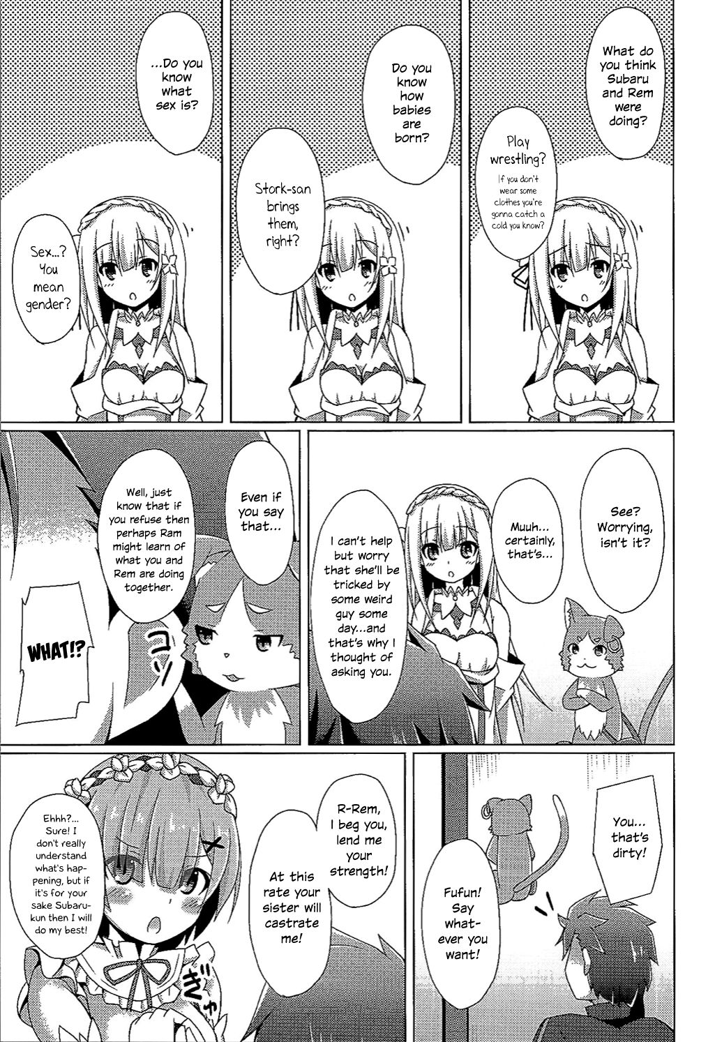 Teacher Series — Rem Teaches Emilia How to Fuck  [Imitation Moon (Narumi Yuu)]